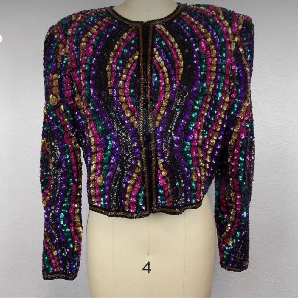 Vintage Sequined Crop Length Jacket Evening Wear Early 2000's Size M